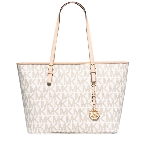 Micheal Kors Jet Set Travel Signaturel Tote Bag Vanilla Zip-Top - Picture 1 of 8